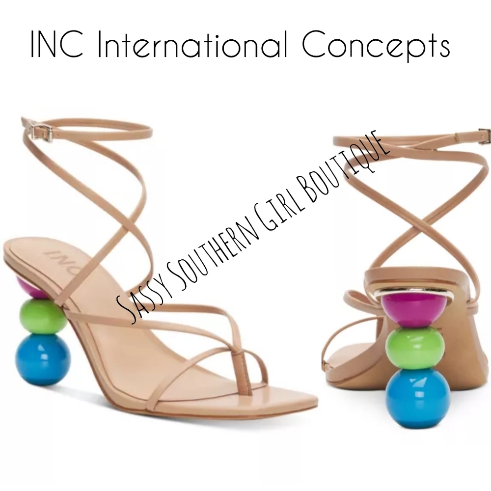INC International Concepts tan color block heel sandals